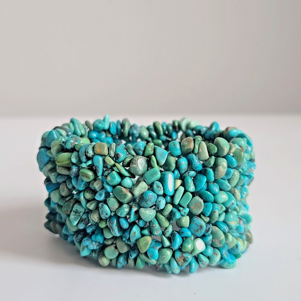 Whitney Kelly Polished Turquoise Pebble Stretch Bracelet W Tag, Wide Chunky Cuff